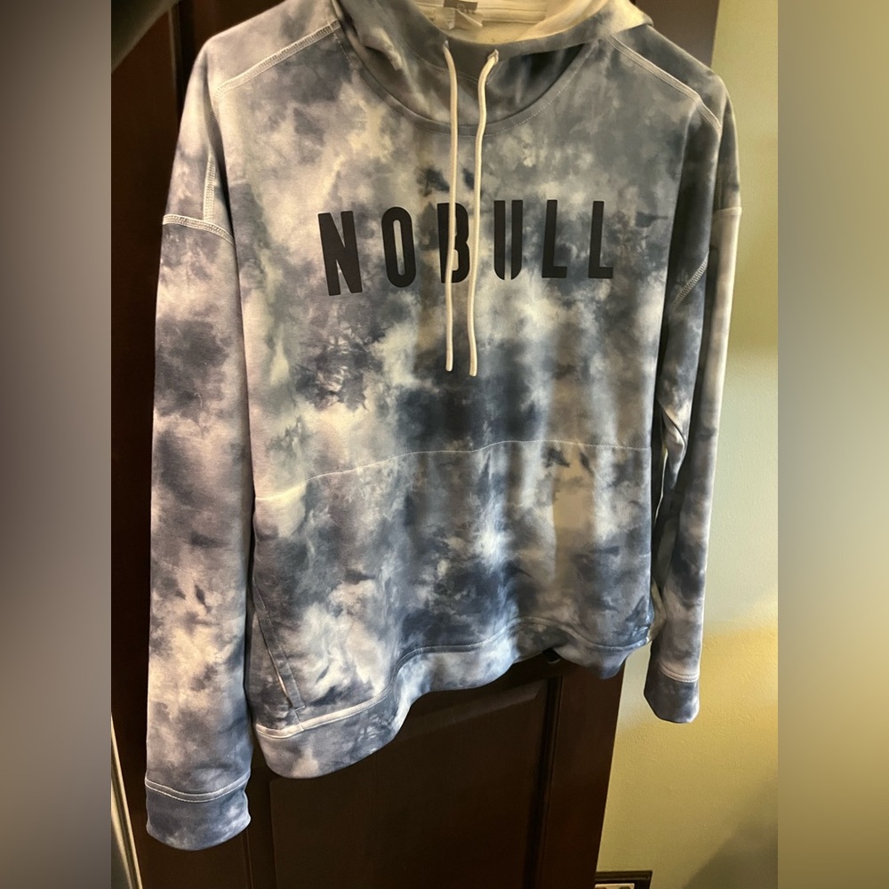 NOBULL Blue Crewneck Sweater with Tie-Dye Design
